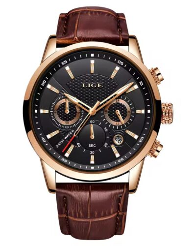 LIGE 9866 Wholesale Quartz Watch for Men Leather Strap Chronograph Style Business Sport Wristwatch