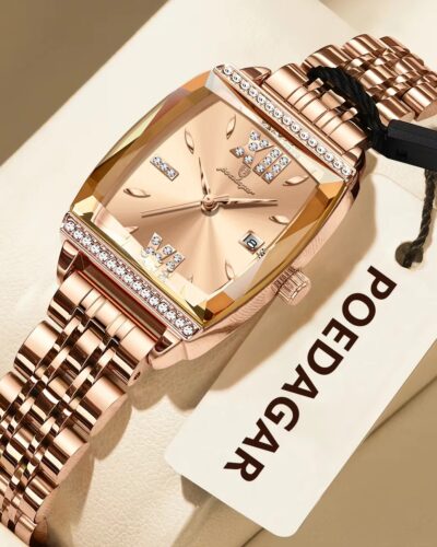 Poedagar 795 Women Stainless Steel Quartz Waterproof Tonneau Dial Roman Numeral Elegant Dress Wristwatch